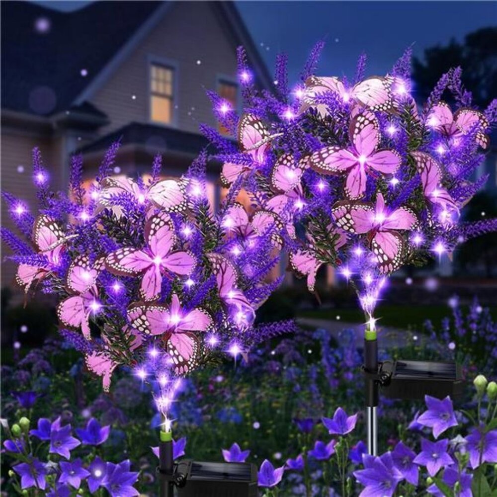 Solar Garden Lights Outdoor, 2 Pack Purple Lavender Solar Butterfly Lights